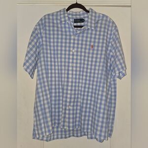 Polo by Ralph Lauren Blue White Checkered Men's Cotton Linen Shirt Size XL